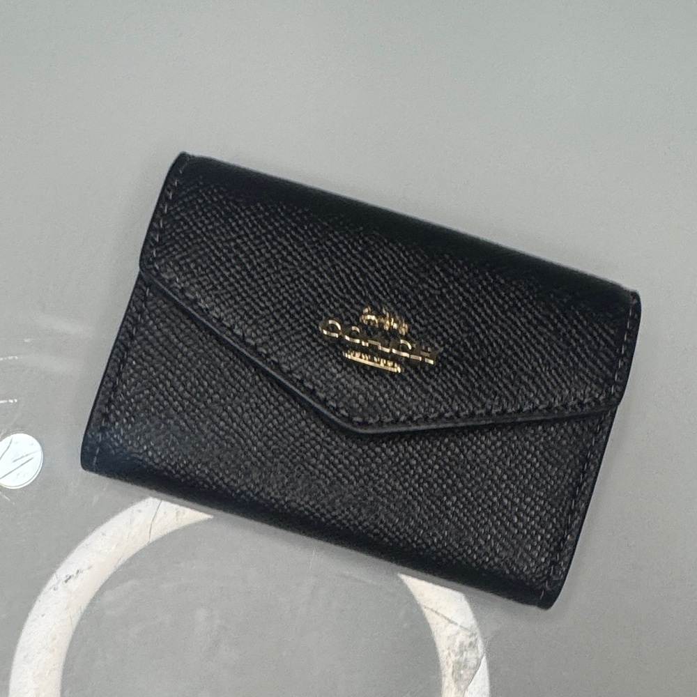 Coach Black Pebbled Leather Wallet with Gold Logo